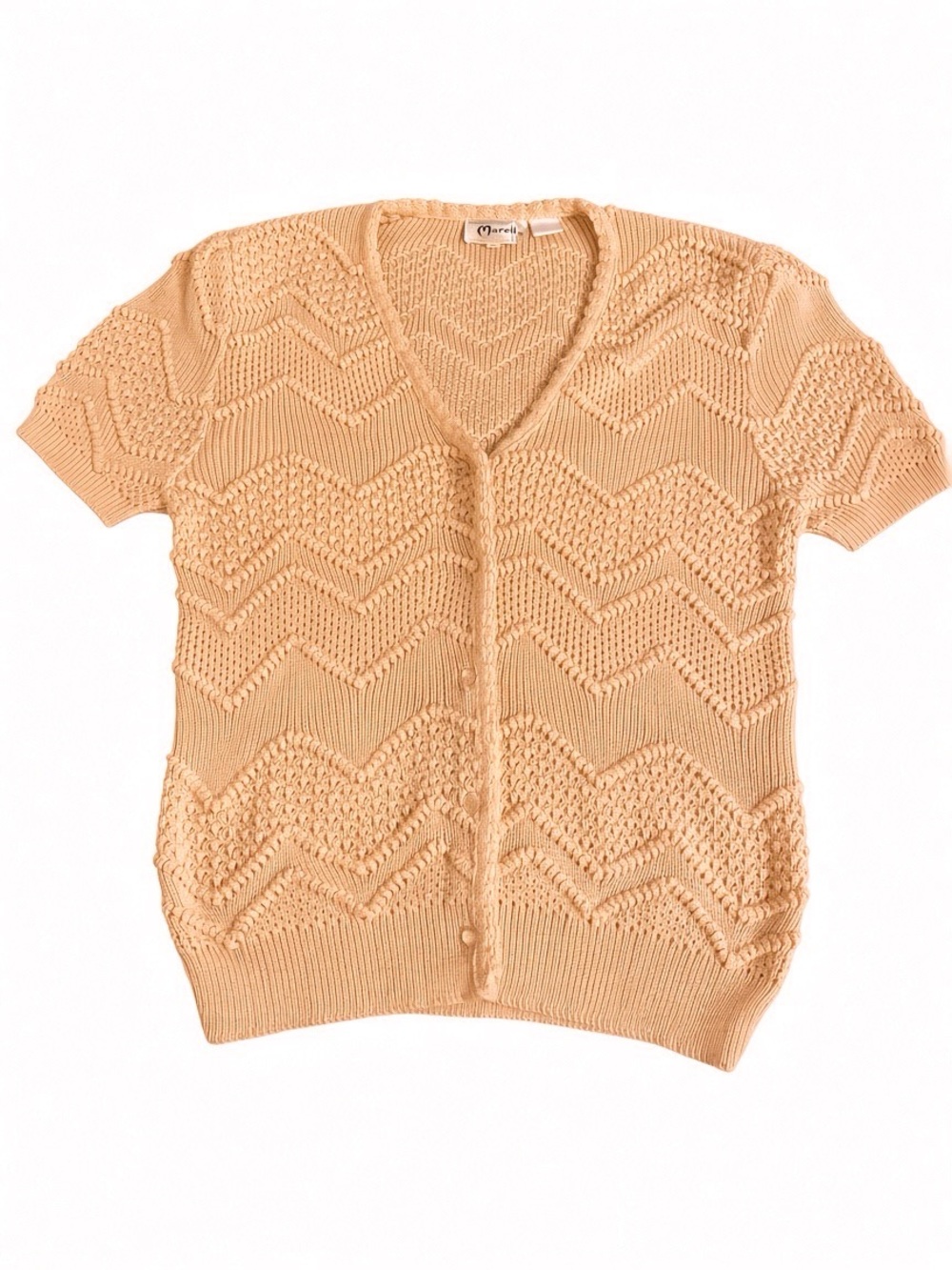 Large Grandma Core Pinkish Peach V-Neck Button Knit Sweater - Picture 2 of 3